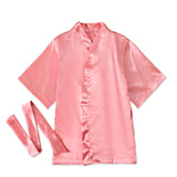 Girls Solid Color Long Sleeve Letter Printing Bandage Bathrobe Sleepwear Pajamas