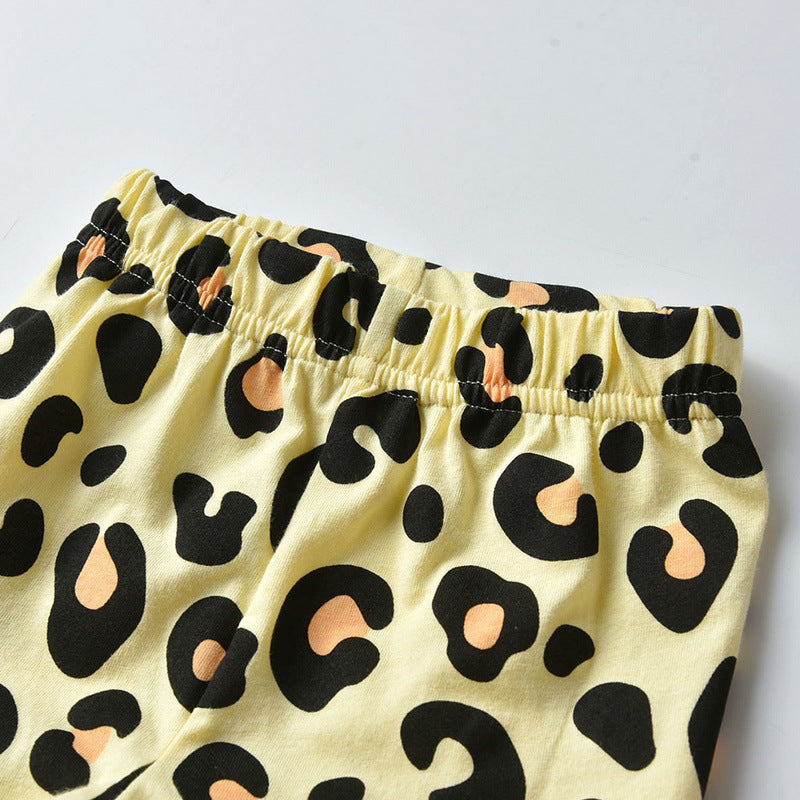 Boy Autumn Winter Leopard Print Pajamas Sleepwear 2 Pcs