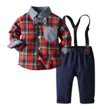 Long-sleeved Plaid Baby Boy Christmas Set 2 Pcs Suits