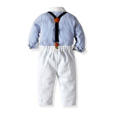 Striped Long-sleeved Boys Suspenders 2 Pcs Set Suits