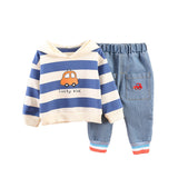 Kid Boy Cartoon Wide Strip Car Casual Suits 2 Pcs