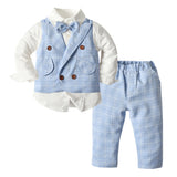 Baby Boy Set Suits Long-sleeved Autumn Grid 4 Pcs