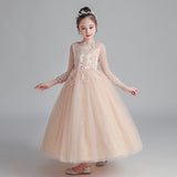 Kid Girl Princess Yarn Long-sleeve Western Performance Autumn Dresses