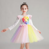 Girl Autumn Super Rainbow Long Sleeve Flower Dress 3-10 Years