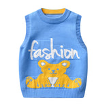 Kid Baby Girl Vest Round Neck Jacquard Knit Pure Cotton Sweater