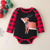 Autumn New Baby Suit Christmas Moose Red Grid Long-sleeved 3 Pcs