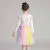 Girl Autumn Super Rainbow Long Sleeve Flower Dress 3-10 Years