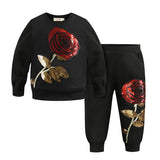 Kid Baby Girl Sports Long Sleeve Spring Autumn Casual Sequined Rose 2 Pcs Sets