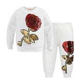 Kid Baby Girl Sports Long Sleeve Spring Autumn Casual Sequined Rose 2 Pcs Sets