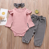 Baby Girls Long Sleeve Ruffle Solid 2 Pcs Set