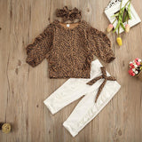 Toddler Baby Girl Leopard Ruffle Long Sleeve 3 Pcs Sets