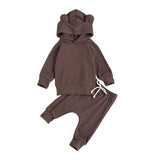 Baby Boy Solid Color Set Long Sleeve Drawstring Suits 2 Pcs