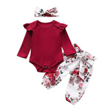 Baby Girl Knitting Ruffle Floral Valentine 3 Pcs Sets