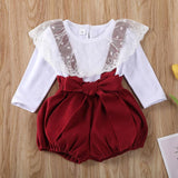 Baby Girl Outfit Long Sleeve Lace Ruffle Collar Suspender 2 Pcs Sets