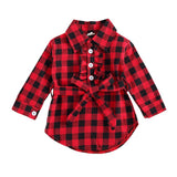 Toddler Baby Girl Long Sleeve Button Red Plaid Shirt