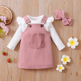 Baby Girl Long Sleeve RuffleF Suspender 3 Pcs Suits