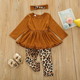 Toddler Baby Girl Long Sleeve Ruffle Leopard Suits 3 Pcs Sets
