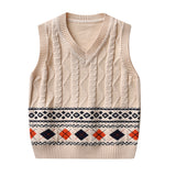 Kid Baby Boy Round Neck Jacquard Knit Waistcoat Pure Cotton Sweater Vest