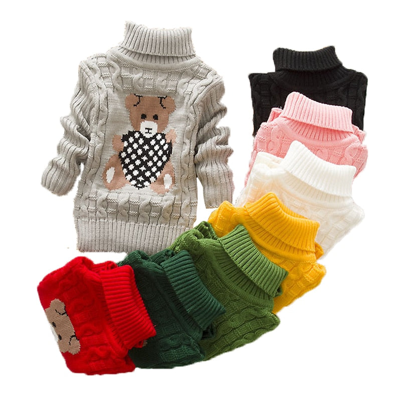 Girls Boys Warm Thick Knitted Turtleneck Sweaters