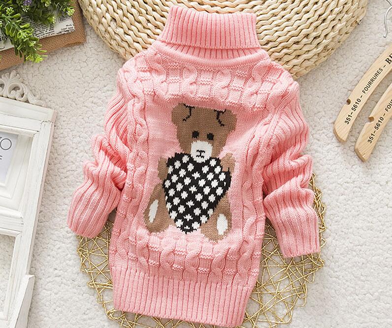Girls Boys Warm Thick Knitted Turtleneck Sweaters