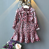 Girl Autumn Dress Fashion Leopard Printed Long Sleeved Dresses 2-12 Years