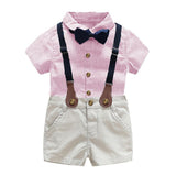 Summer Boys Birthday Gentlemen Suit Shirt Short Pants 4pcs - honeylives
