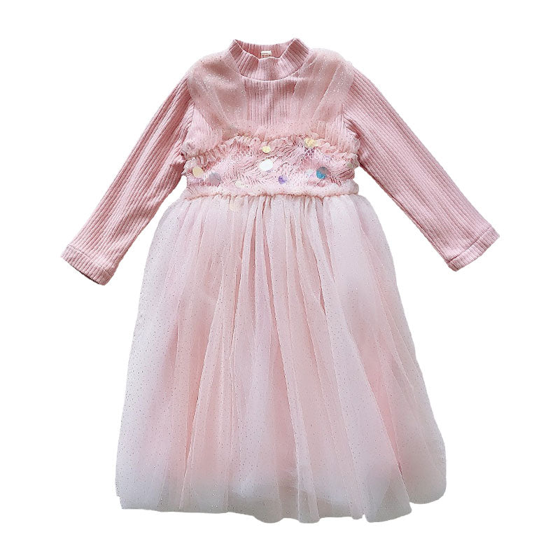 Baby Girl Winter Princess Lace Sequins Velvet Warm Birthday Party Dresses 1-6Y