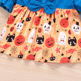 Kids Girl Halloween Long Sleeve A-line Flower Print Dress For 2-7 Years