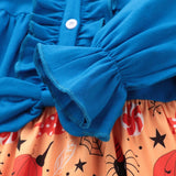 Kids Girl Halloween Long Sleeve A-line Flower Print Dress For 2-7 Years