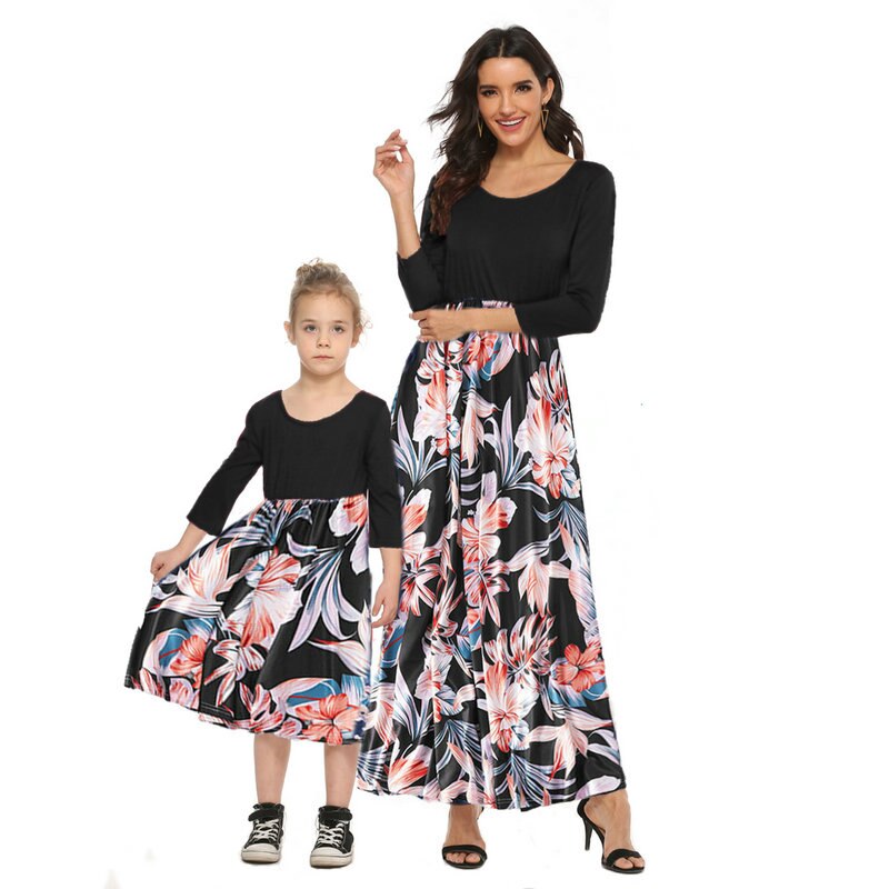 Autumn Family Matching  Mom and Daughter Long Sleeve Long Dress