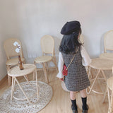 Girls Long Sleeve Dress Kids Houndstooth Vest+Dress 2 Pcs