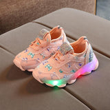 Baby Girl Butterfly Crystal Led Luminous casual breathable Glowing Sneakers Shoes