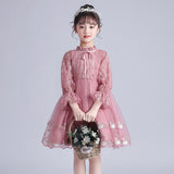 Girls Embriodery Lace Flower Birthday Party Formal Dresses