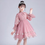 Girls Embriodery Lace Flower Birthday Party Formal Dresses