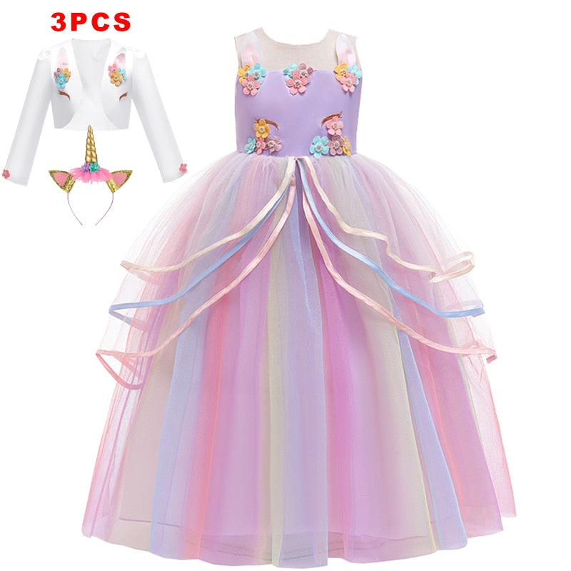 Girl Rainbow Unicorn Dress Party Easter Dress Up Costume 3-12 Years ...