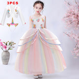 Girl Rainbow Unicorn Dress Party  Easter Dress Up Costume 3-12 Years