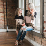 Family Look Matching Mother Daughter Leopard Patchwork T-shirt Tops