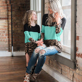 Family Look Matching Mother Daughter Leopard Patchwork T-shirt Tops