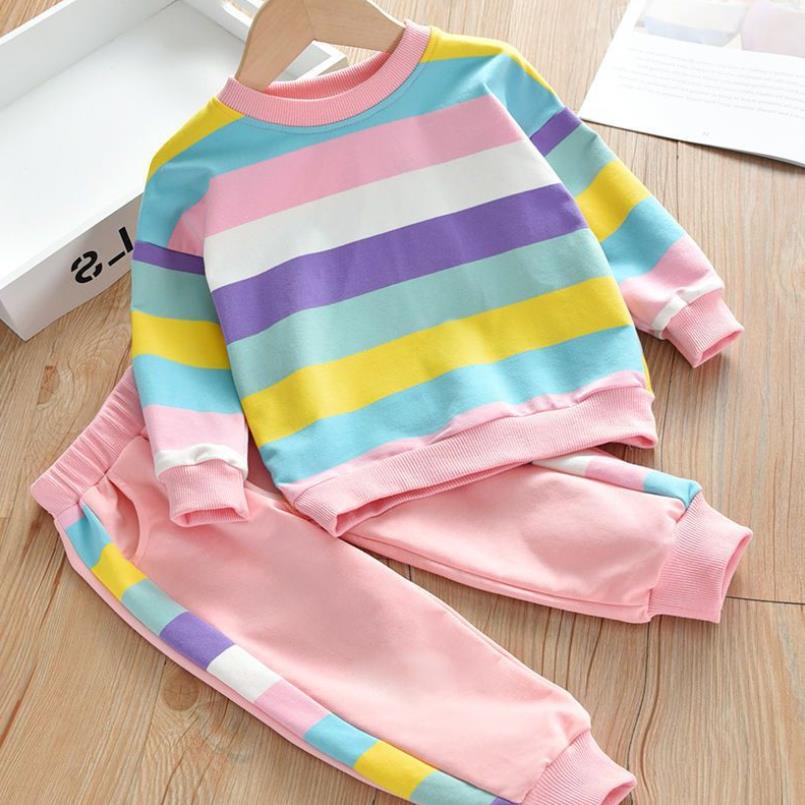 Kids Girls Spring Autumn Fashion Rainbow 2pc Outfit 2-7Y