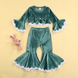 Baby Girls Lace Long Sleeve Flare Velvet Valentine 2 Pcs Sets