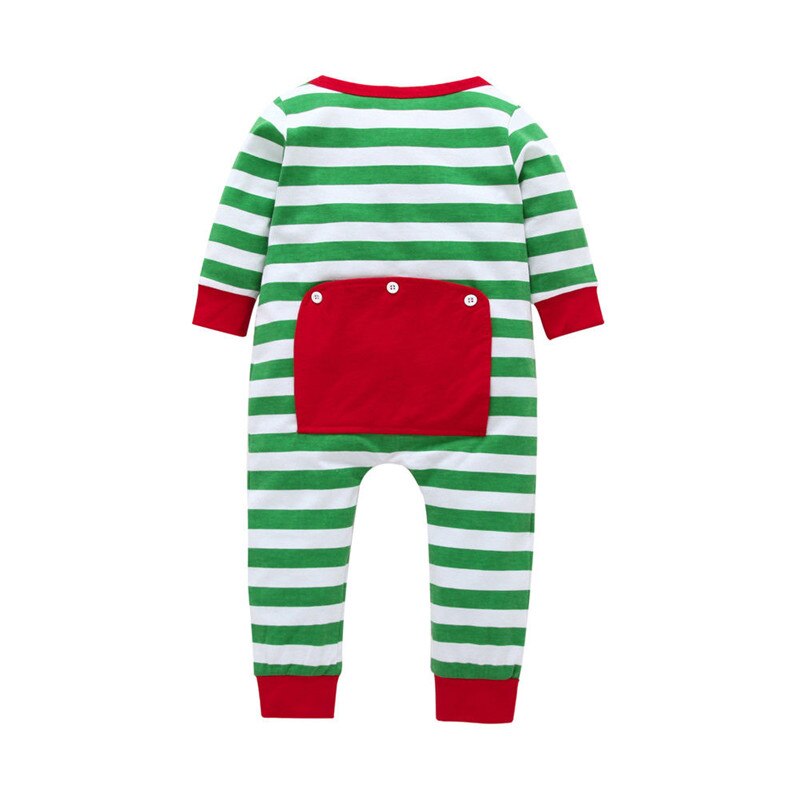 Kids Christmas Romper Comfy Striped Long Sleeve Cotton Jumpsuits 2 Pcs