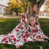 Mom And Daughter Family Matching Floral Long Sleeve Dress