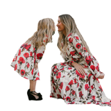 Mom And Daughter Family Matching Floral Long Sleeve Dress