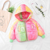 Girl Rainbow Colorful Glossy Down Cotton Jacket Candy Warm Coat