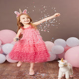 Kid Baby Girls Sleeveless Party Piano Show Flower Layered Rainbow Dresses