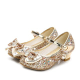 Kids Girl Flower Casual Glitter High Heel Shoes