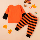 6M-5Y Baby Halloween Pumpkin Tops Stripe Outfits Set 2 Pcs