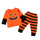 6M-5Y Baby Halloween Pumpkin Tops Stripe Outfits Set 2 Pcs