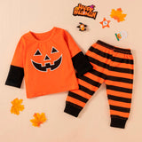 6M-5Y Baby Halloween Pumpkin Tops Stripe Outfits Set 2 Pcs