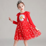 Girl Korean Gauze Sunflower Casual Dresses 3-10 Years